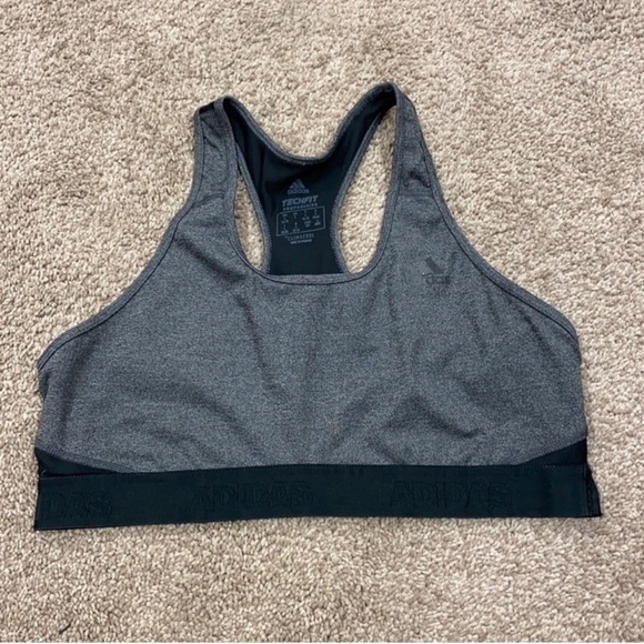 Adidas Women's Charcoal and Black Techfit compression climacool Sports Bra - Picture 1 of 5